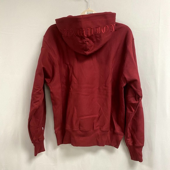 CHAMPION NEW Reverse Weave Fleece Embroidered  Hoodie Maroon Long Sleeve Small - Picture 3 of 5